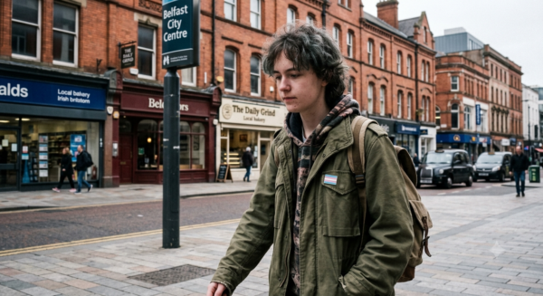 Young person walking in town